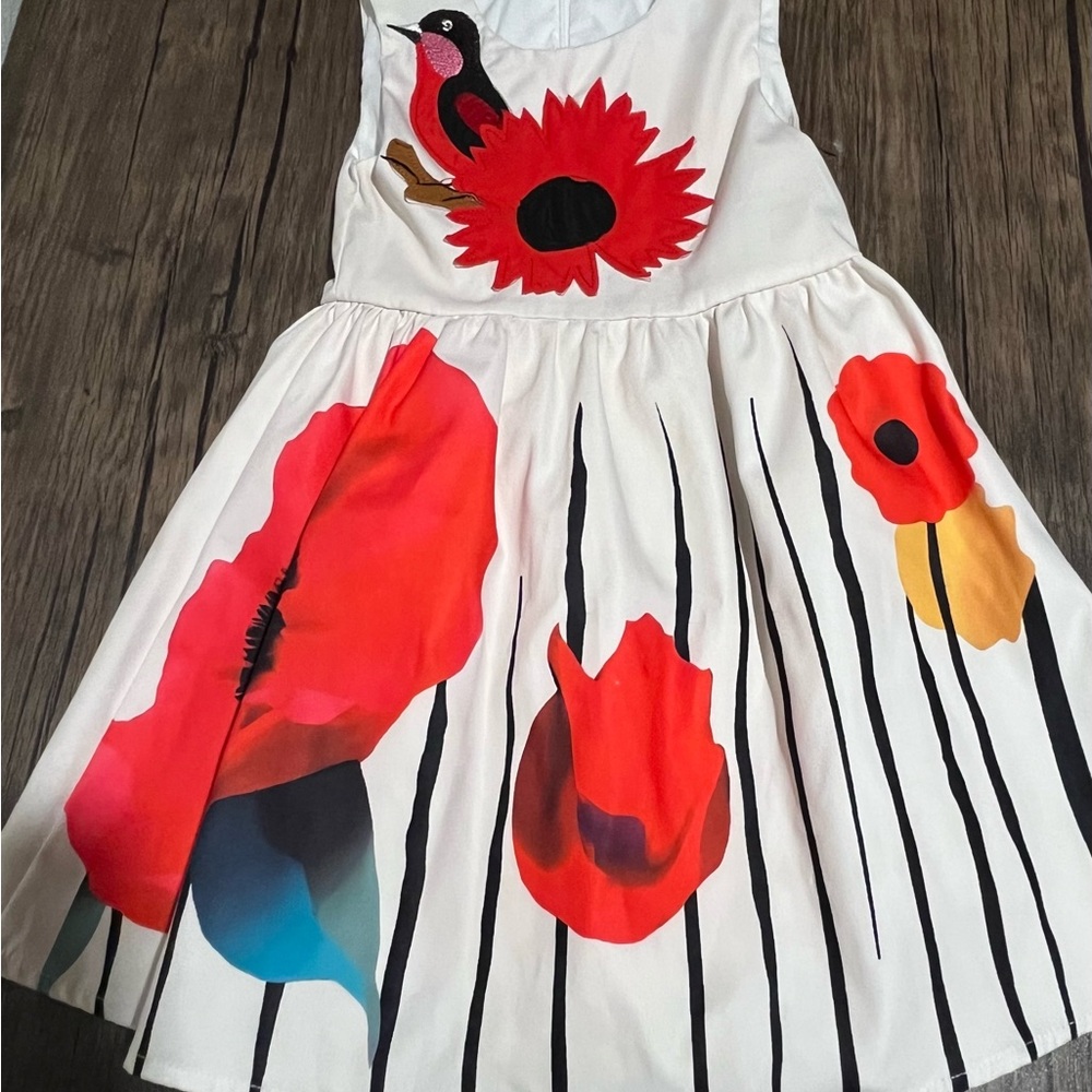 Mini Berni Girls Dress 3-4 Floral Bird Print Dress